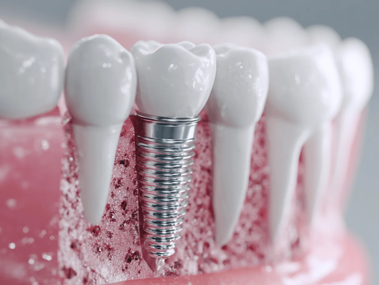 Dental implant positioned between natural teeth